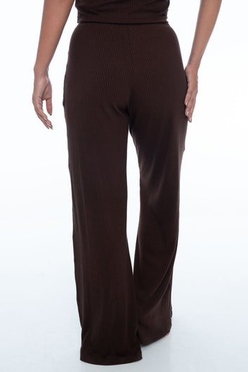 Luna High-Waisted Ribbed Pants Choco