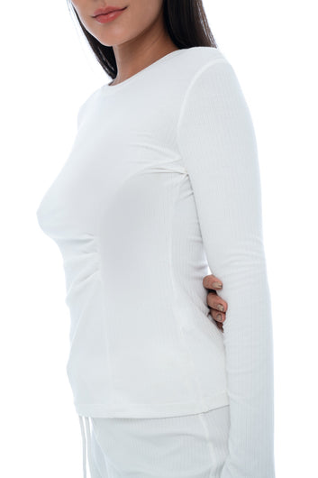 Luna Long Sleeve Ribbed Top White