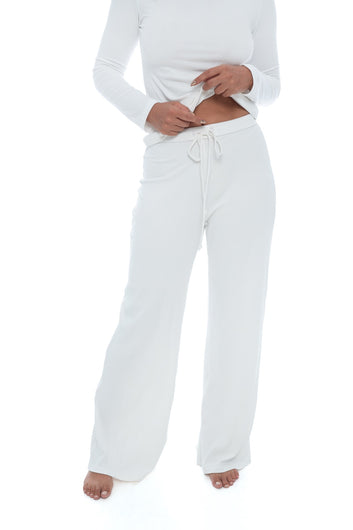 Luna High-Waisted Ribbed Pants White