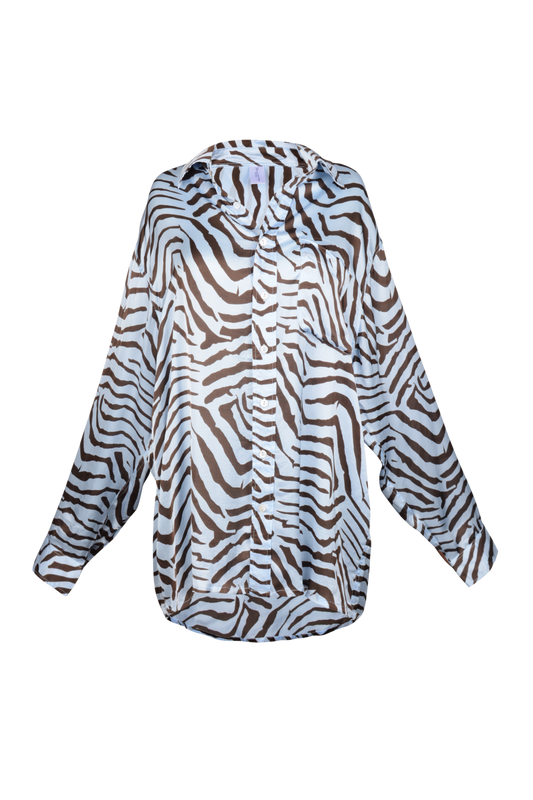 Luna Shirt Tiger Print Baby Blue - Brown