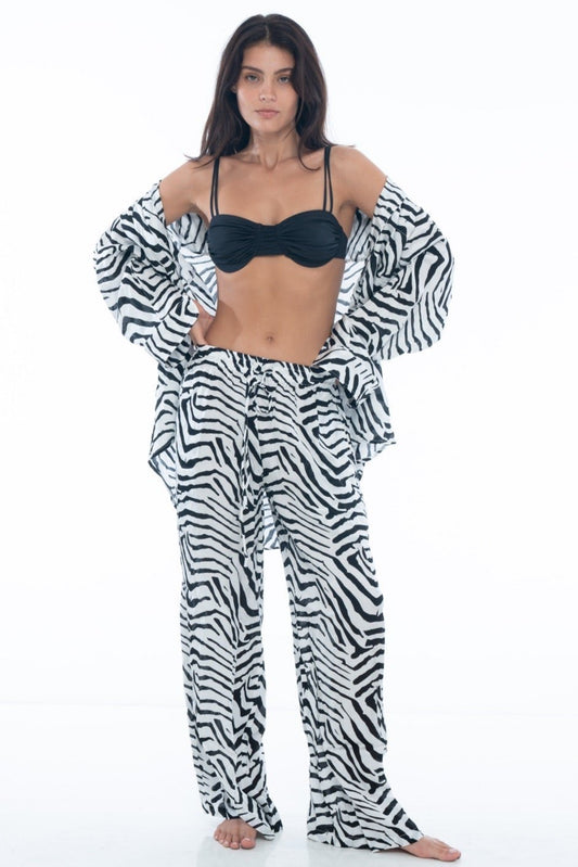 Luna High-Waisted Pants Tiger Print White Black