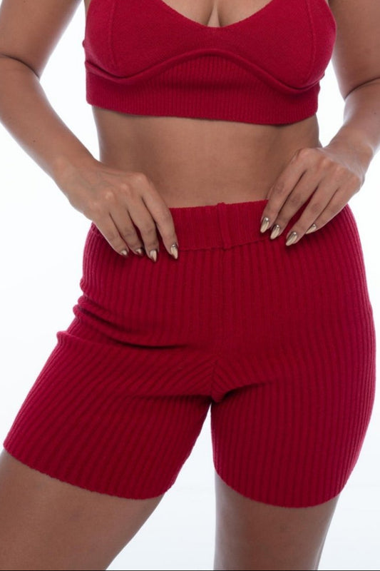 Gaia Knit Bike Shorts Red